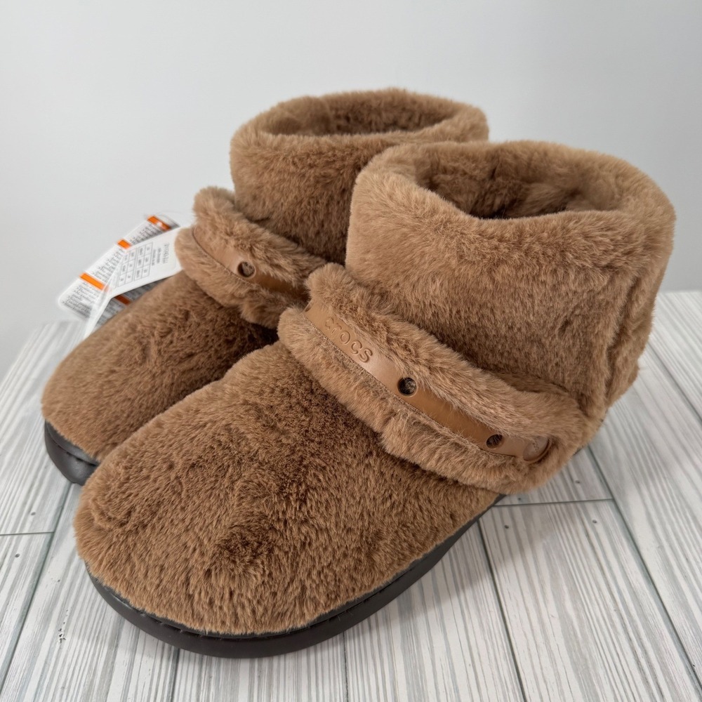 Crocs Classic Unfurgettable Boot Milk Chocolate Faux Fur Slip On Shoe Women's 10